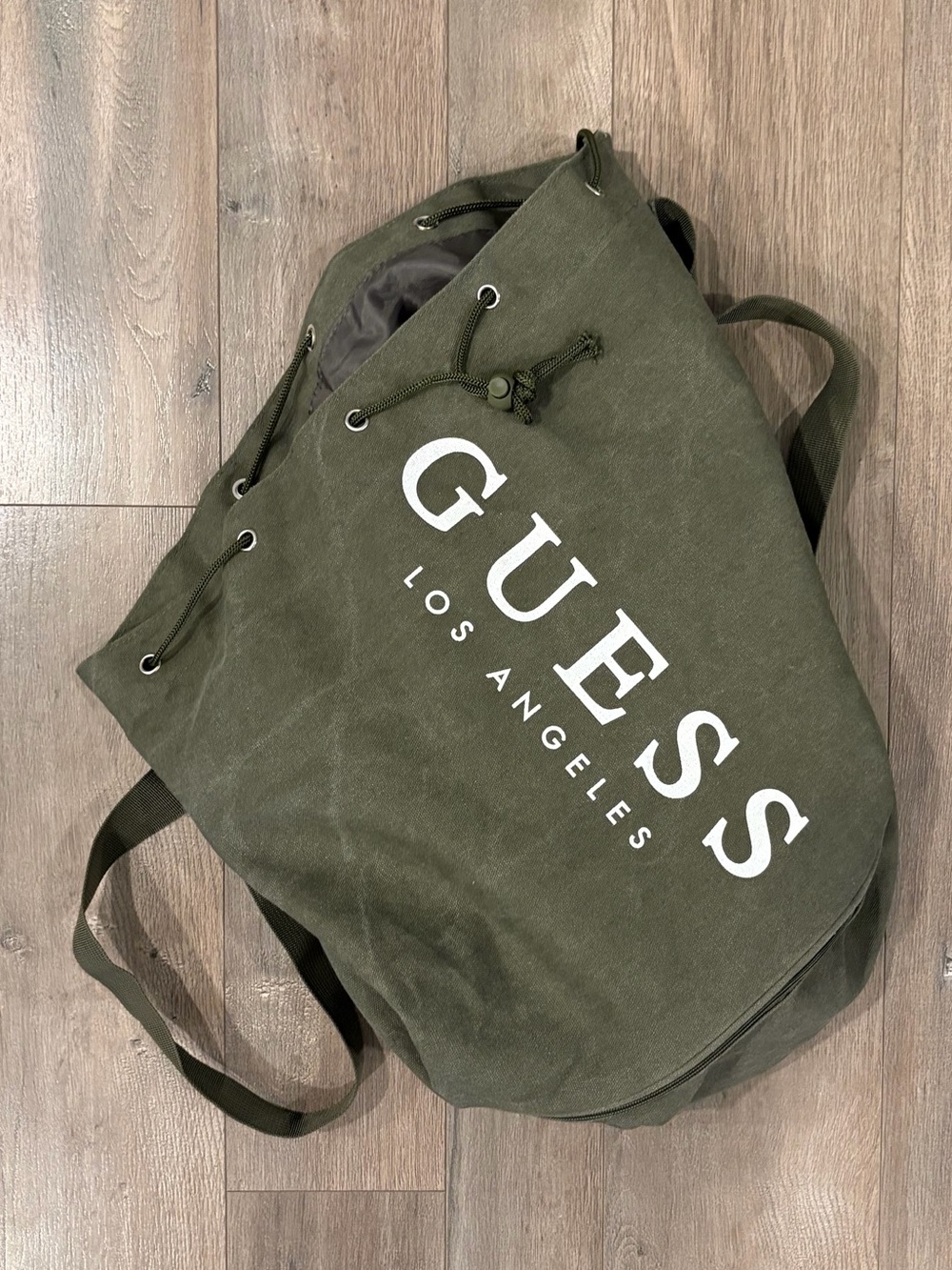 GUESS Olive Green Canvas Duffel with Logo